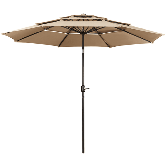 Topeakmart 10ft 3 Tier Patio Umbrella Outdoor Vented Table Umbrella with 8 Sturdy Ribs, Tan