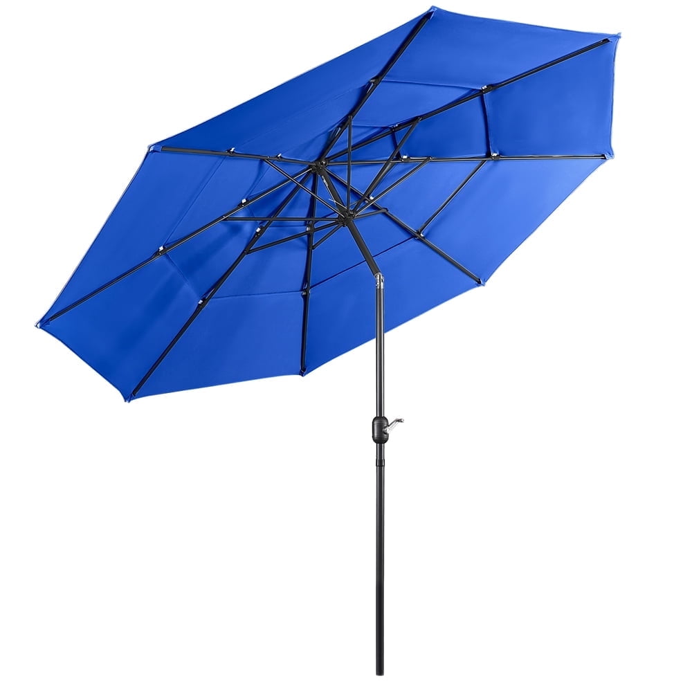 Topeakmart 10ft 3 Tier Patio Umbrella Outdoor Vented Table Umbrella with 8 Sturdy Ribs, Tan