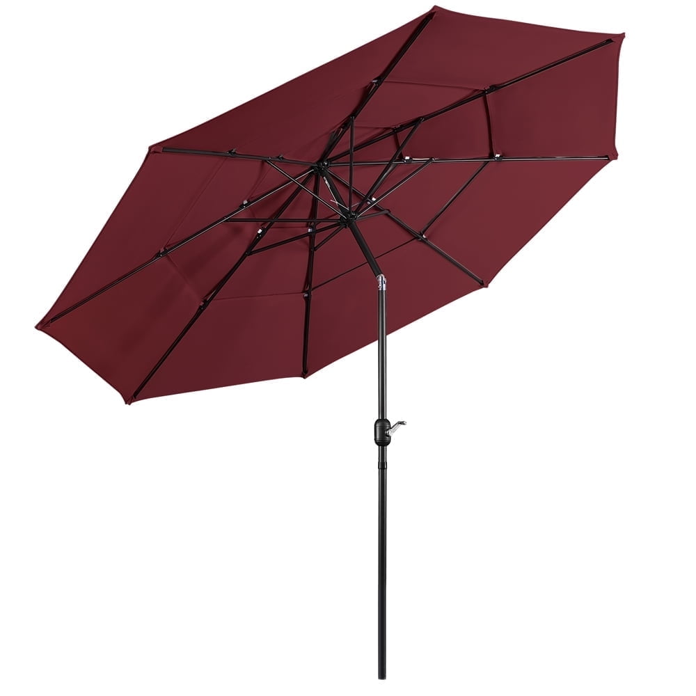 Topeakmart 10ft 3 Tier Patio Umbrella Outdoor Vented Table Umbrella with 8 Sturdy Ribs, Tan