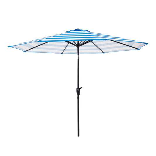 Pure Garden 9ft Striped Patio Umbrella with Crank and Tilt, Outdoor Sunshade for Table, Blue/White
