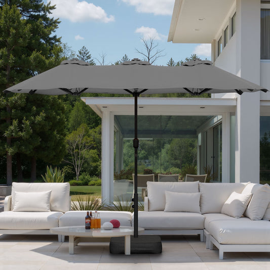 Walsunny 13 FT Outdoor Patio Umbrella with Base Included, Large Double-Sided Rectangular Umbrella with Crank Handle for Outside, Gray