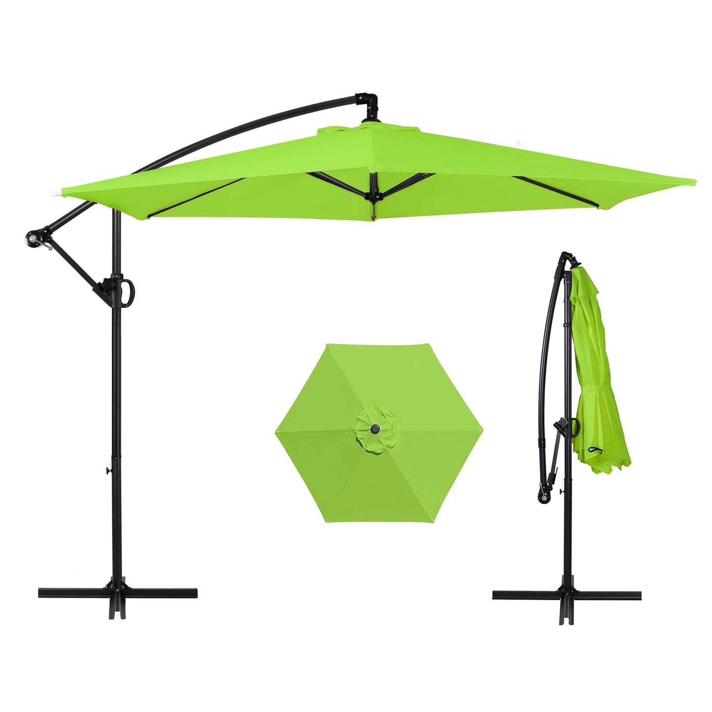 Walsunny 9FT Outdoor Hanging Offset Cantilever Umbrella with Cross Base, Patio Market Umbrella with Crank Sun Shade Canopy, Gray
