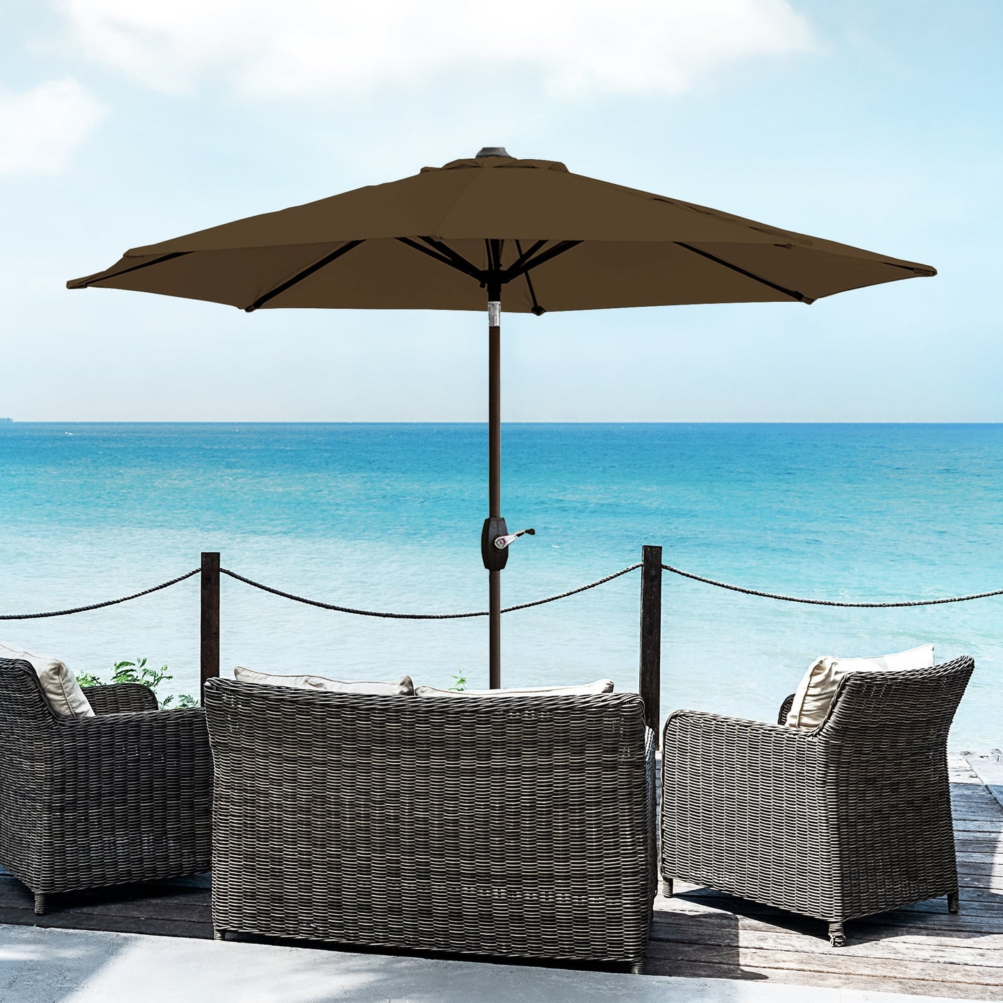 WestinTrends Paolo 9 Ft Outdoor Umbrella, Patio Shade Market Table Umbrella with Push Button Tilt and Easy Open Crank, Beige