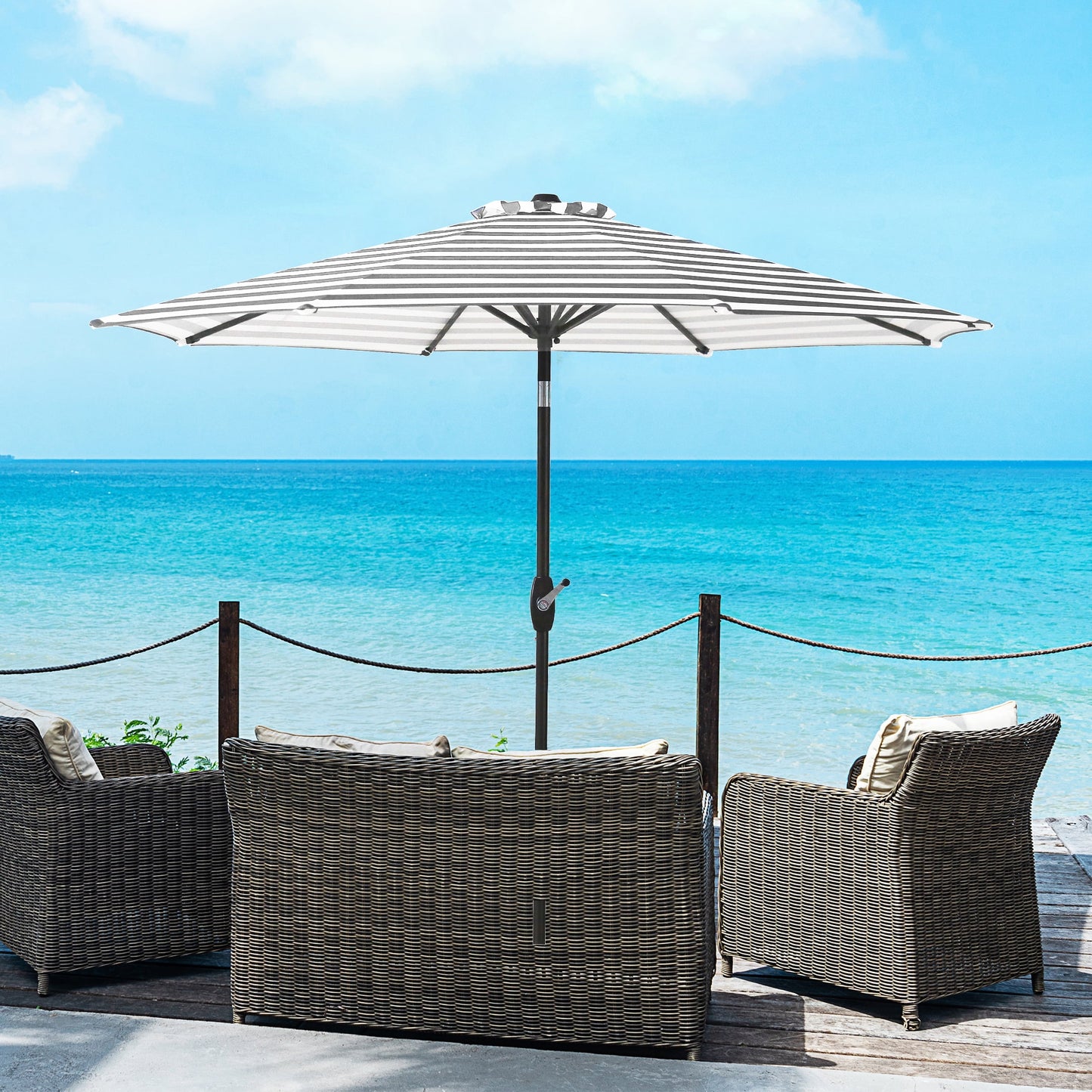 WestinTrends Paolo 9 Ft Outdoor Umbrella, Patio Shade Market Table Umbrella with Push Button Tilt and Easy Open Crank, Beige