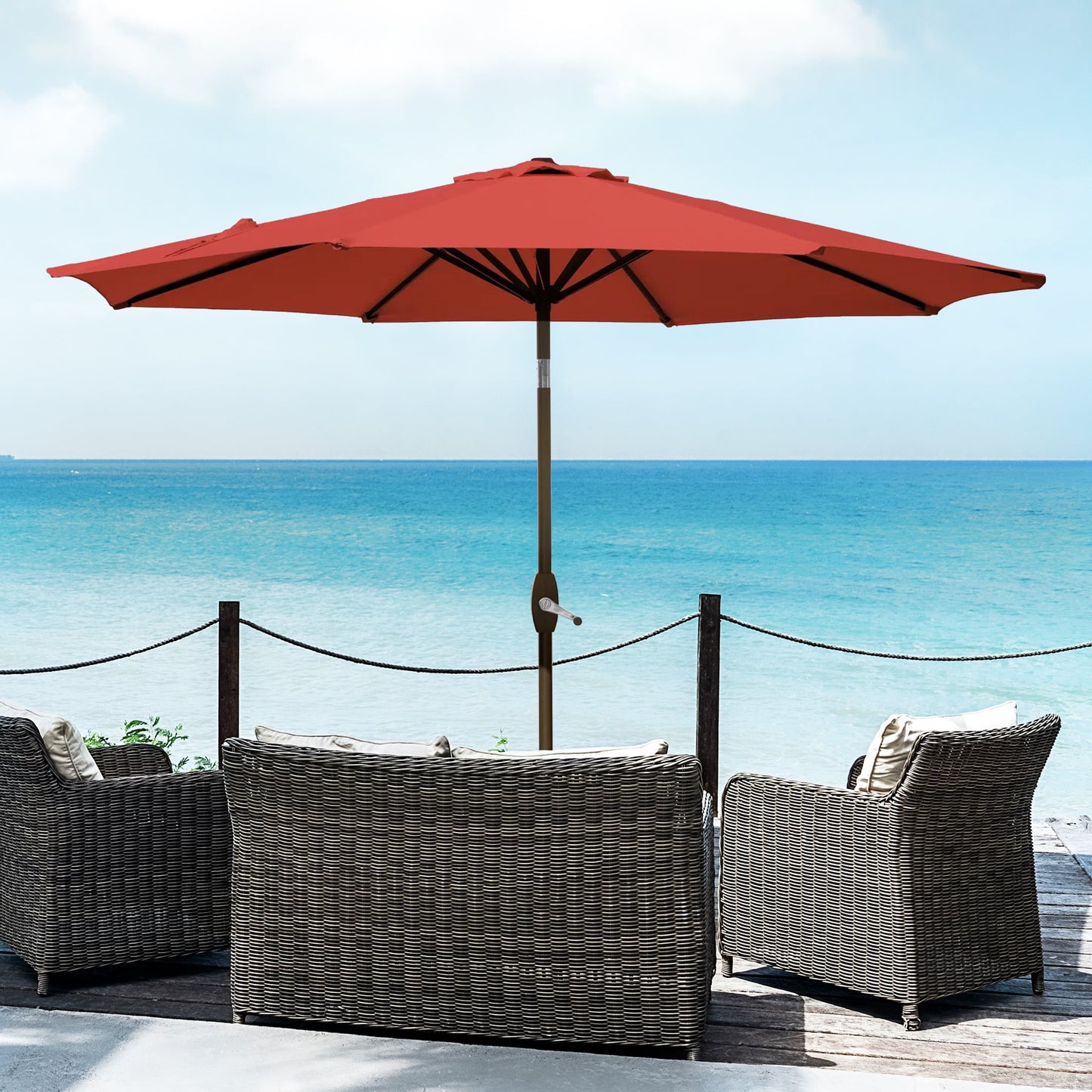 WestinTrends Paolo 9 Ft Outdoor Umbrella, Patio Shade Market Table Umbrella with Push Button Tilt and Easy Open Crank, Beige