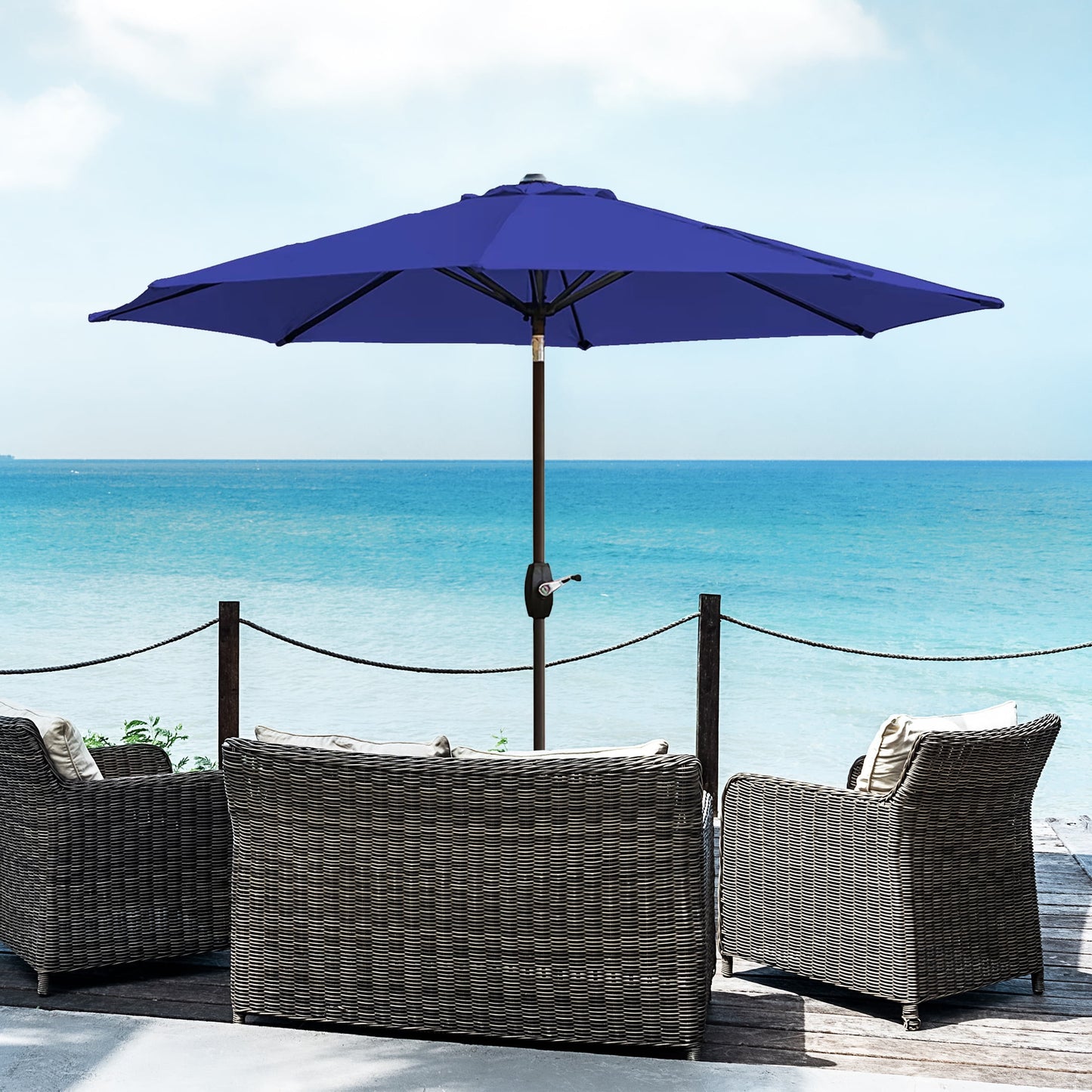 WestinTrends Paolo 9 Ft Outdoor Umbrella, Patio Shade Market Table Umbrella with Push Button Tilt and Easy Open Crank, Beige