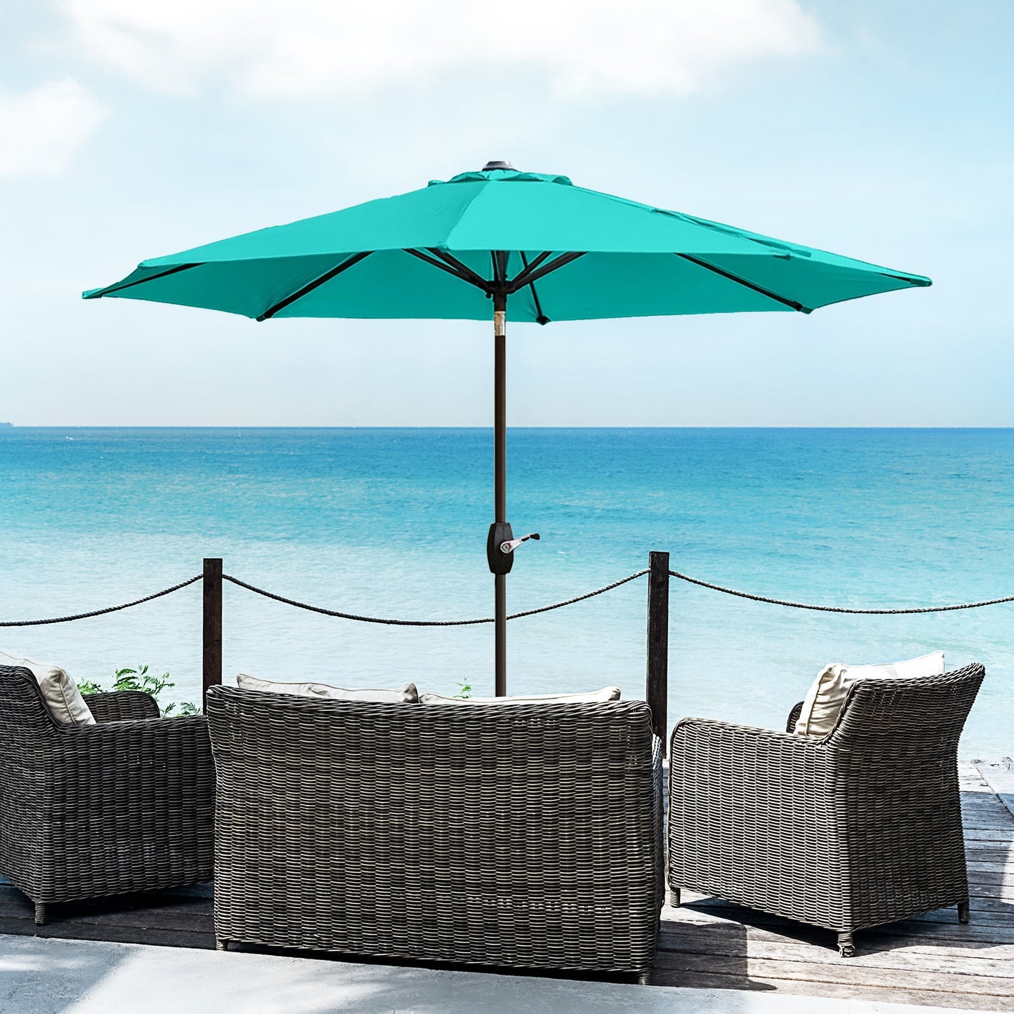 WestinTrends Paolo 9 Ft Outdoor Umbrella, Patio Shade Market Table Umbrella with Push Button Tilt and Easy Open Crank, Beige