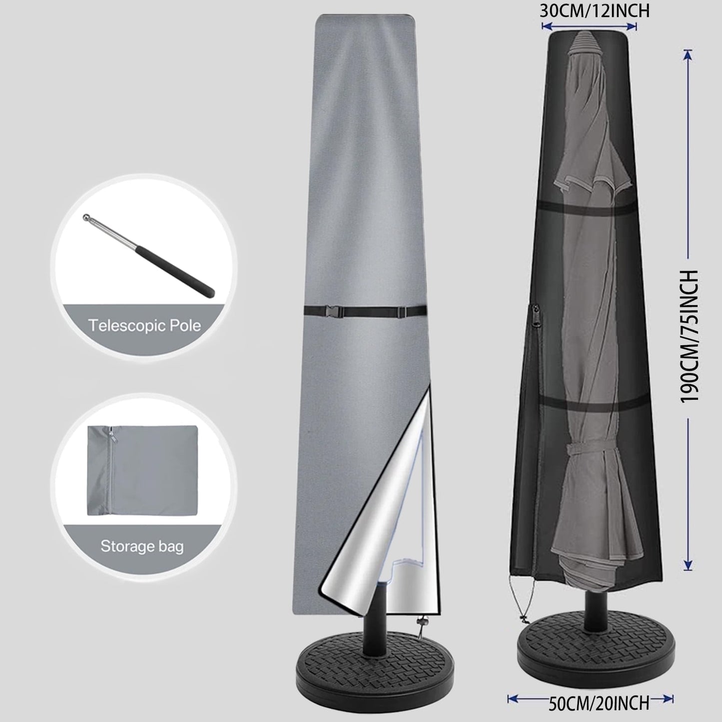 Patio Umbrella Cover for 8ft to 11ft Garden Outdoor Umbrella with Zipper and Rod,Waterproof and Durable,Green