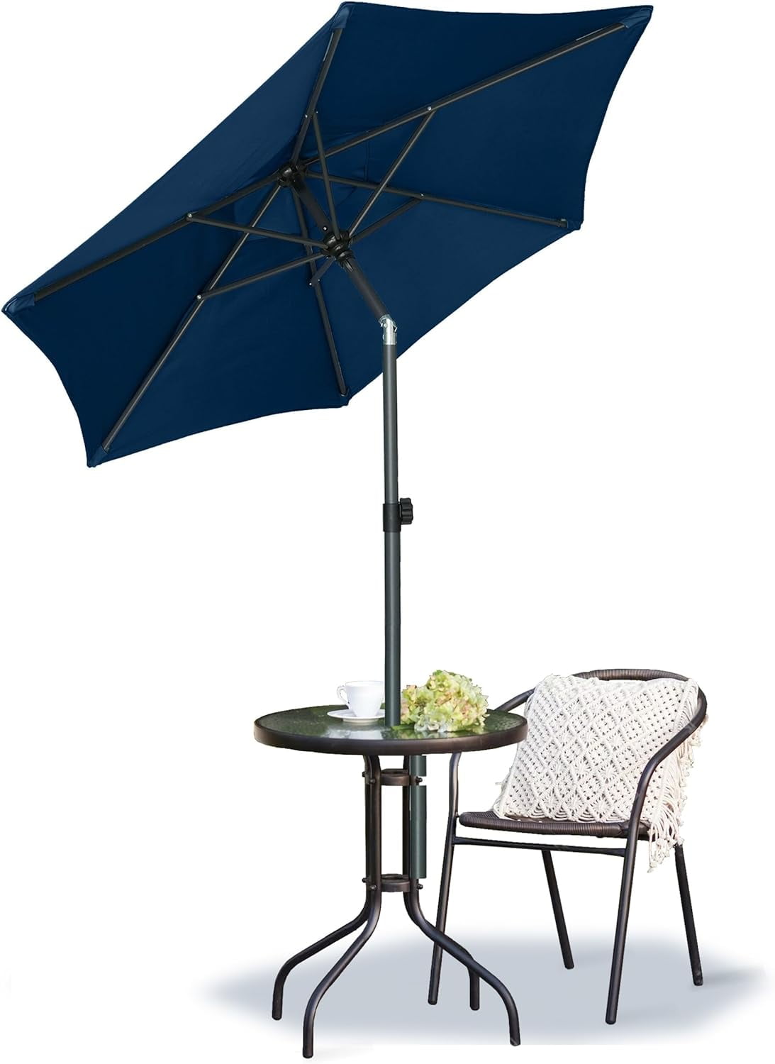 AMMSUN 6ft Blue Round Outdoor Small Table Pool Lawn Balcony Market Patio Umbrella, Push Up & Tilt