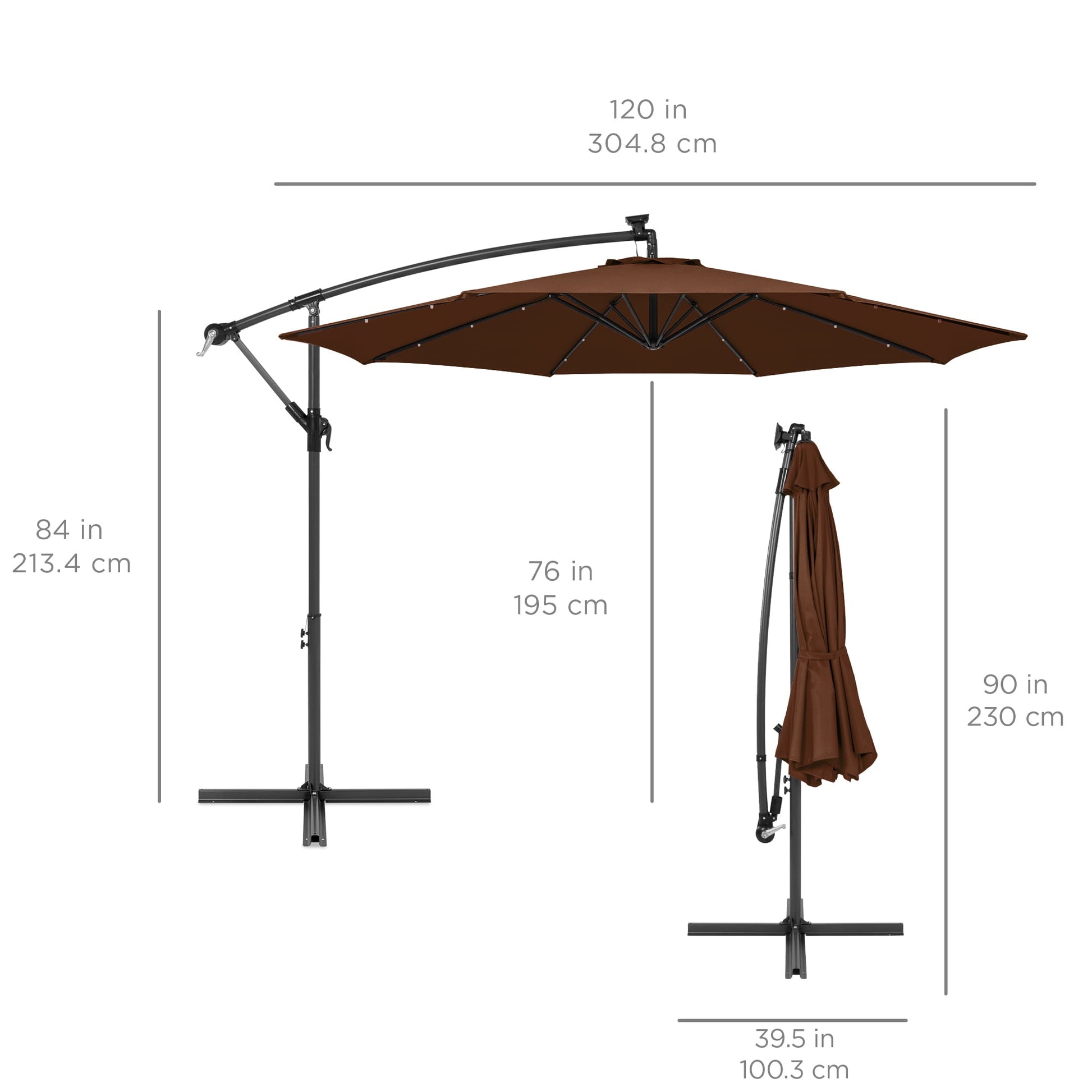 Best Choice Products 10ft Solar LED Offset Hanging Outdoor Market Patio Umbrella w/ Adjustable Tilt - Brown