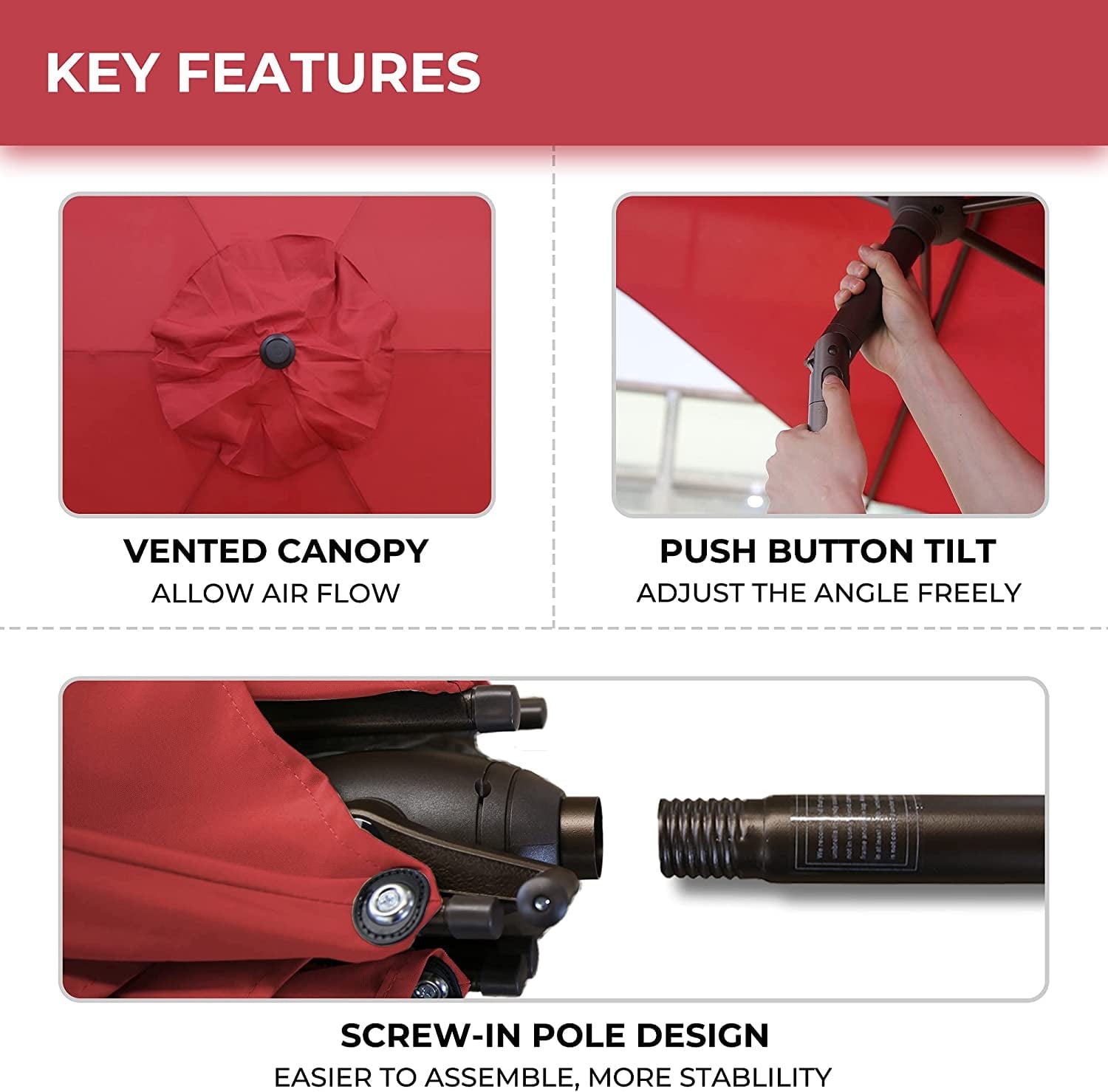 Abba Patio 7.5ft Oslo Outdoor Umbrella w/ Push Button Tilt & Crank, 6 Ribs, Dark Red