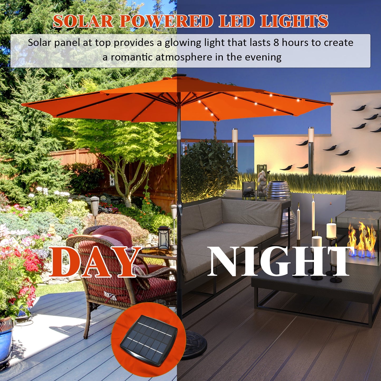 Costway 10FT Patio Solar Umbrella LED Patio Market Steel Tilt W/Crank Outdoor Orange New