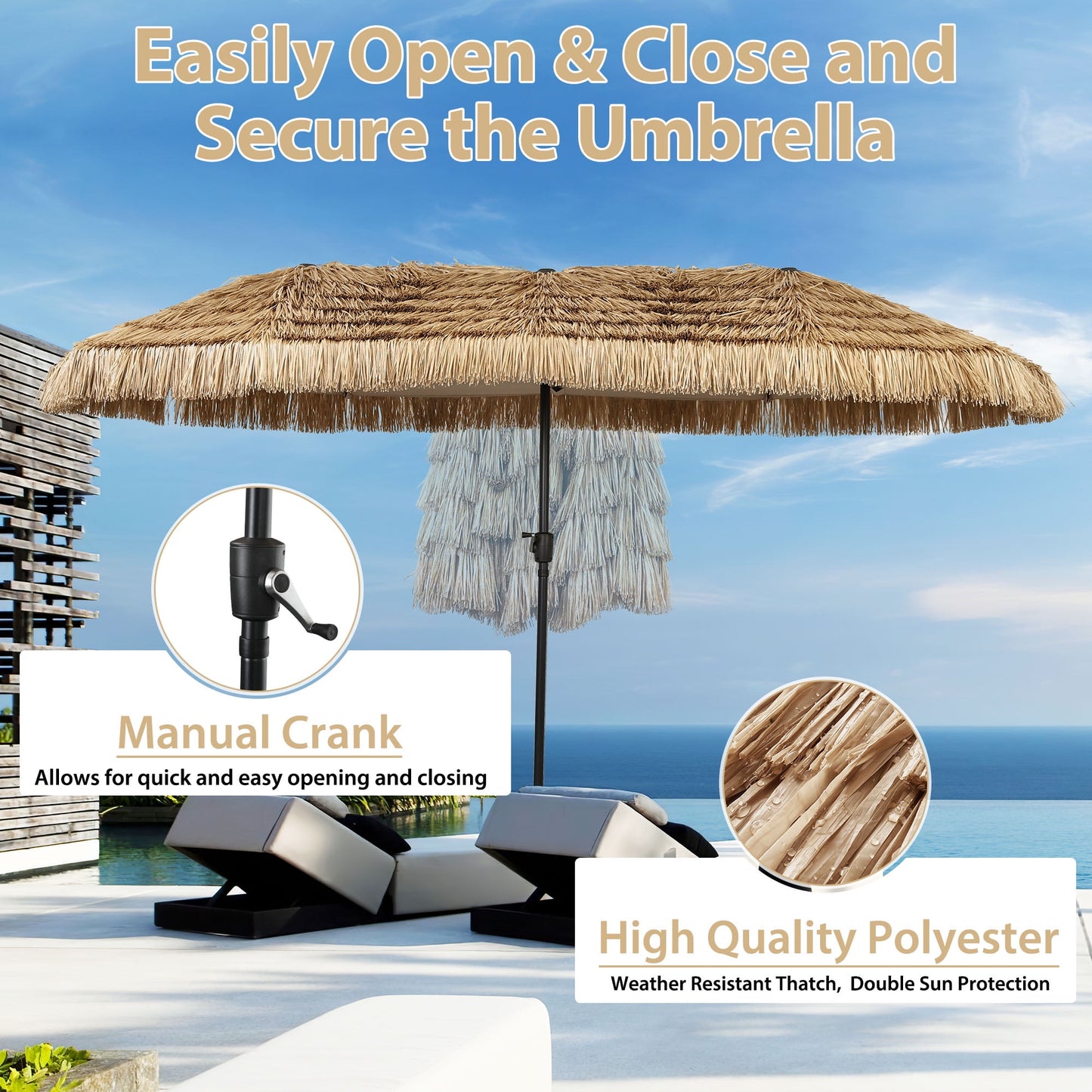 Autlaycil 13 ft Tiki Umbrella, Thatched, Hawaiian, Pool, Patio, Beach