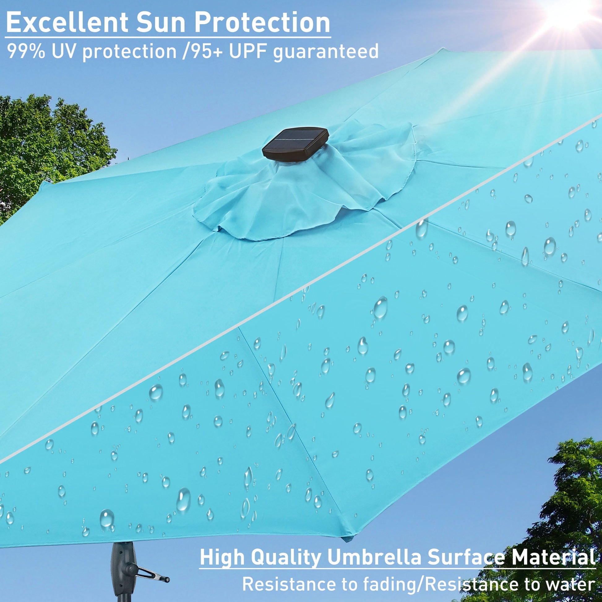 Ainfox 10ft Patio Umbrella with lights, Outdoor Table Sun Shade Umbrellas with Push Button Tilt/Crank, 8 ribs,Lake Blue