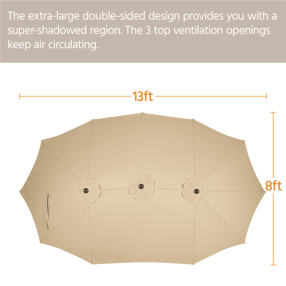 Renwick 13 Ft Outdoor Patio Parasol Umbrella with Base Stand, Tan