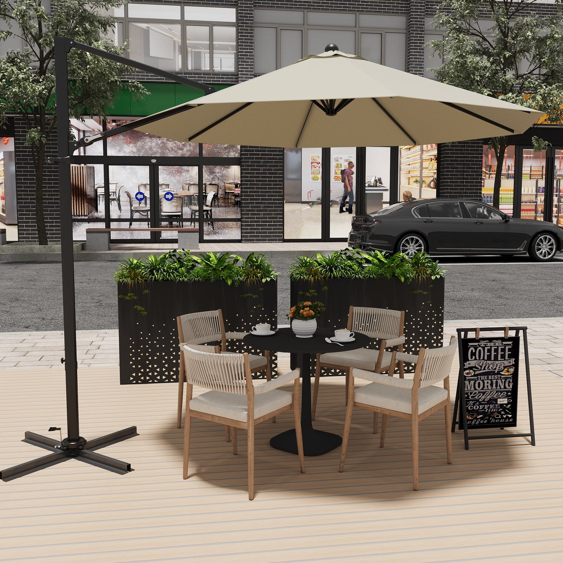 Patiowell 10FT Outdoor Patio Umbrella, 360° Rotation, Crank Open & Tilt, Beige
