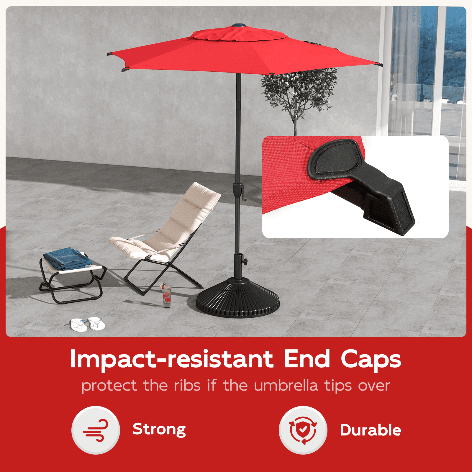 Abba Patio 7.5ft Oslo Outdoor Umbrella w/ Push Button Tilt & Crank, 6 Ribs, Dark Red