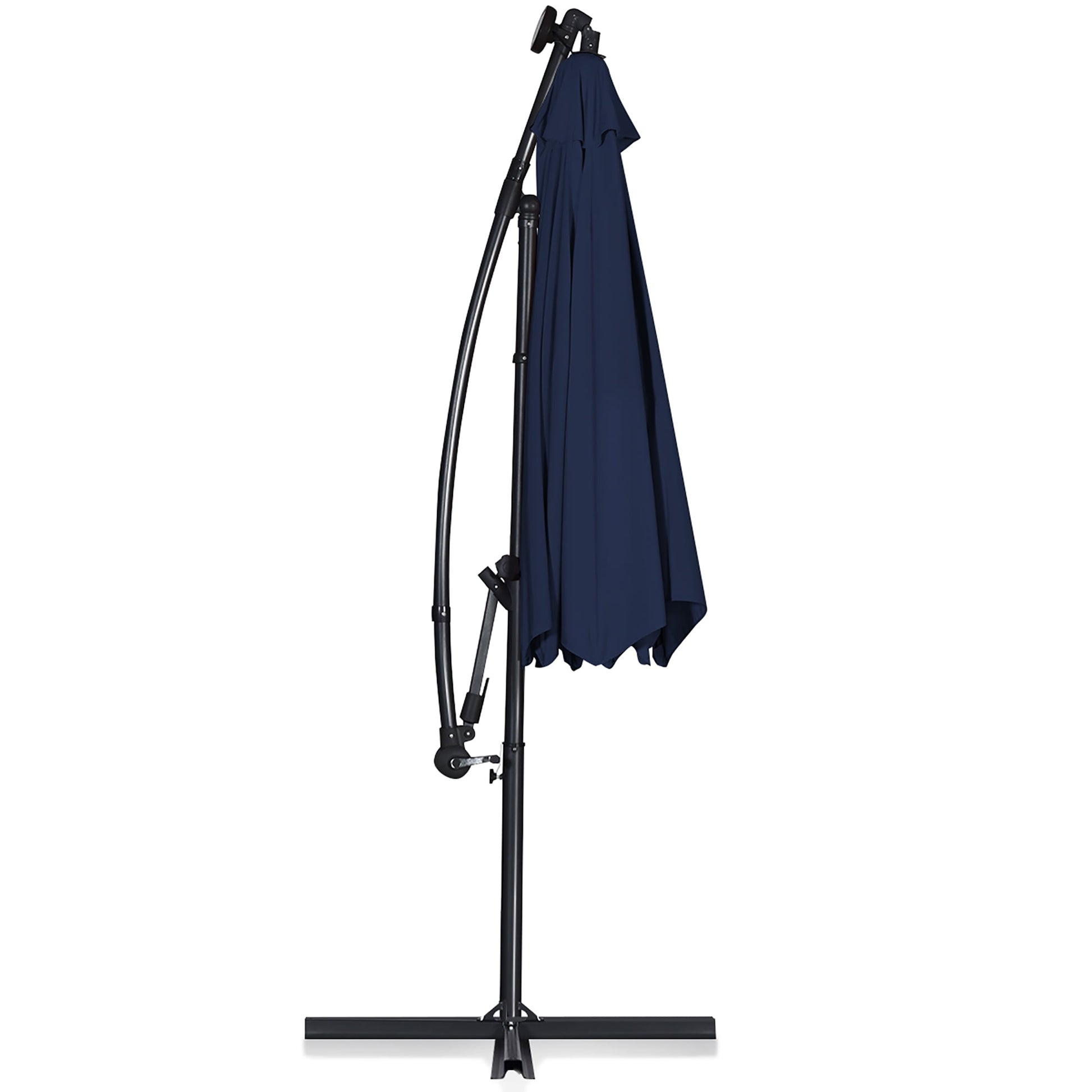 Costway 10FT Patio Offset Umbrella Solar Powered LED 360Degree Rotation Aluminum Navy