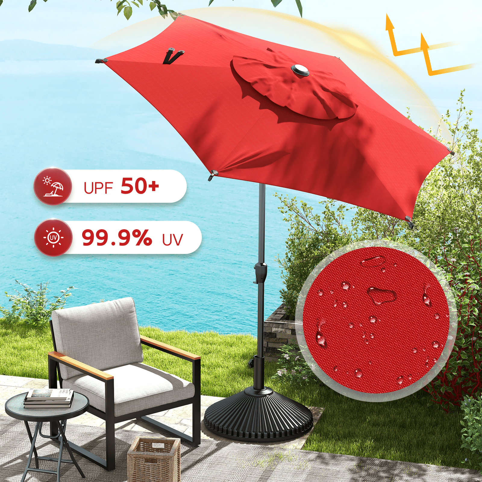 Abba Patio 7.5ft Oslo Outdoor Umbrella w/ Push Button Tilt & Crank, 6 Ribs, Dark Red