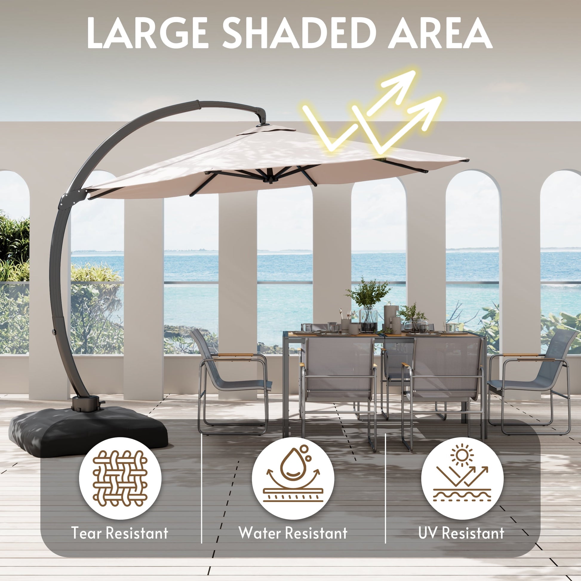 11FT Cantilever Patio Umbrella with Base Included, Large Cantilever umbrella with 360°Rotation, Heavy-Duty Offset Outdoor Umbrella for Patio,Pool,Garden and Backyard (Champagne)
