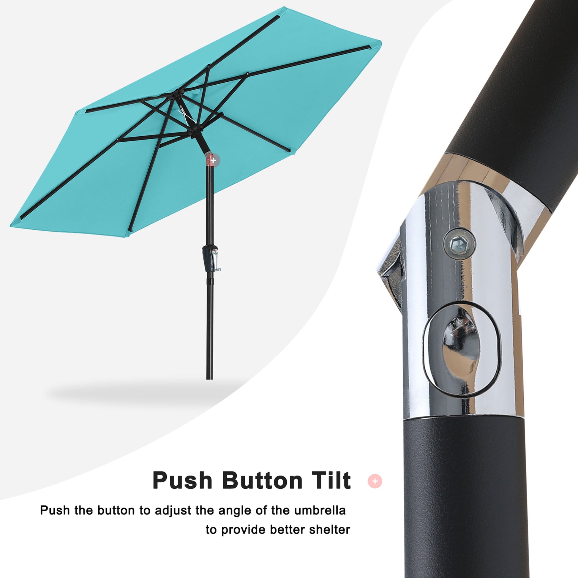 MASTERCANOPY 7.5ft Outdoor Market Patio Umbrella w/ Push Button Tilt and Crank 6 Ribs, Turquoise