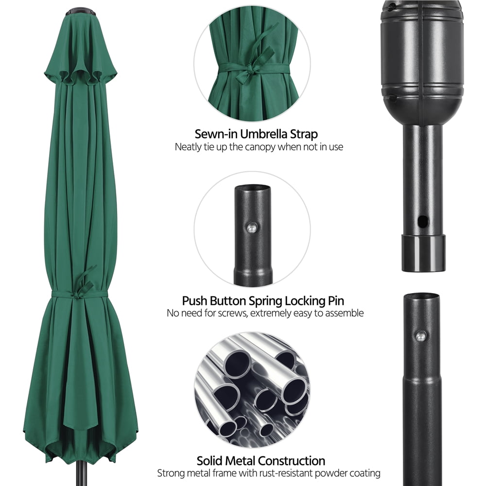 Renwick 10Ft Patio Market Umbrella with Push Button Tilt and Crank, Dark Green