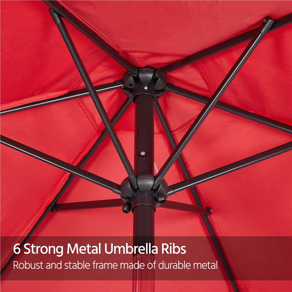 Alden Design 7.5 Foot Patio Umbrella with Crank and Push Button to Tilt, Red