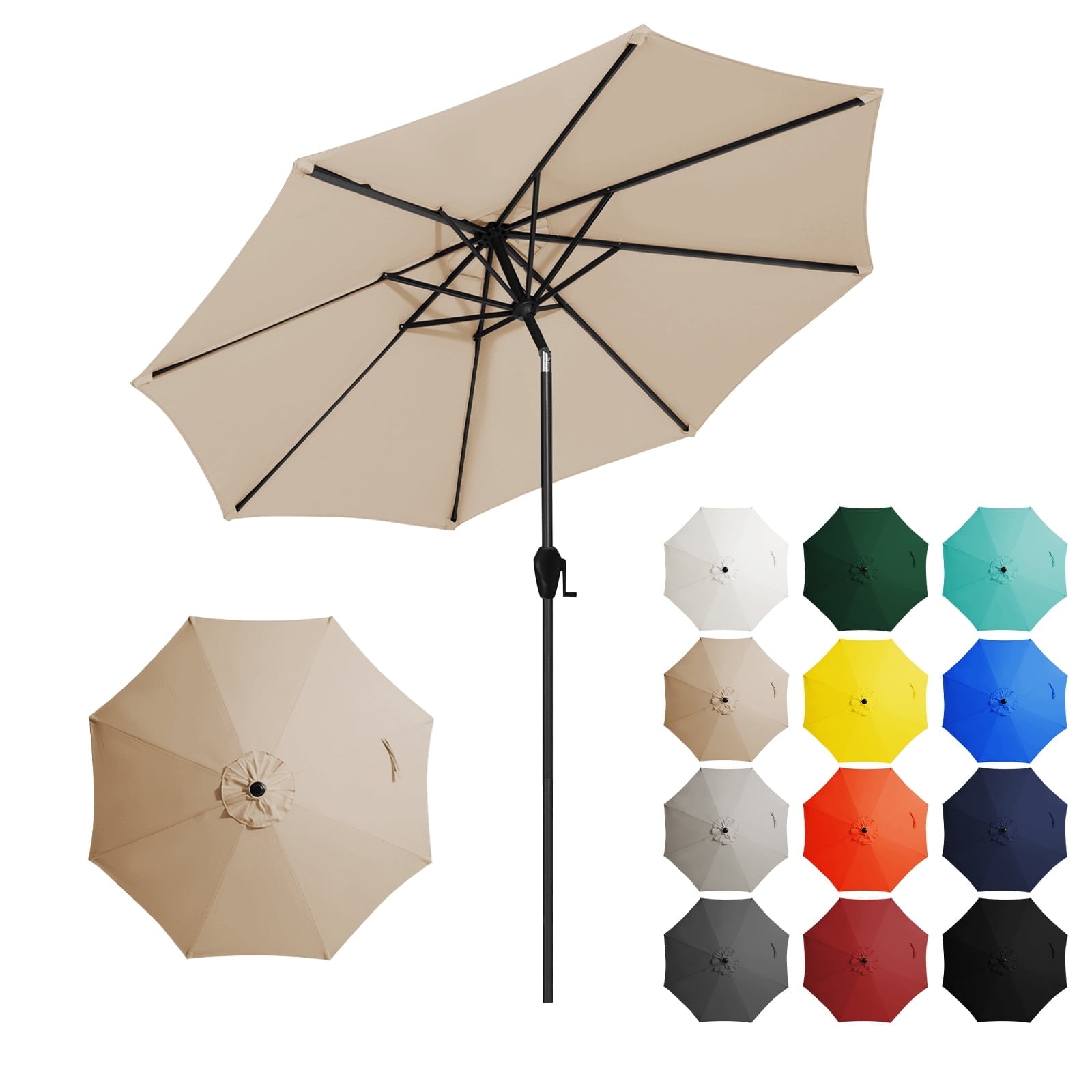 JUSTLET 10ft Patio Umbrella w/ Easy Crank & Tilt, 8-Rib Heavy-Duty Market Umbrella - Outdoor Umbrella for Backyard, Garden, Patio, Deck, Cafe, and Restaurant, Deck & Backyard - Beige