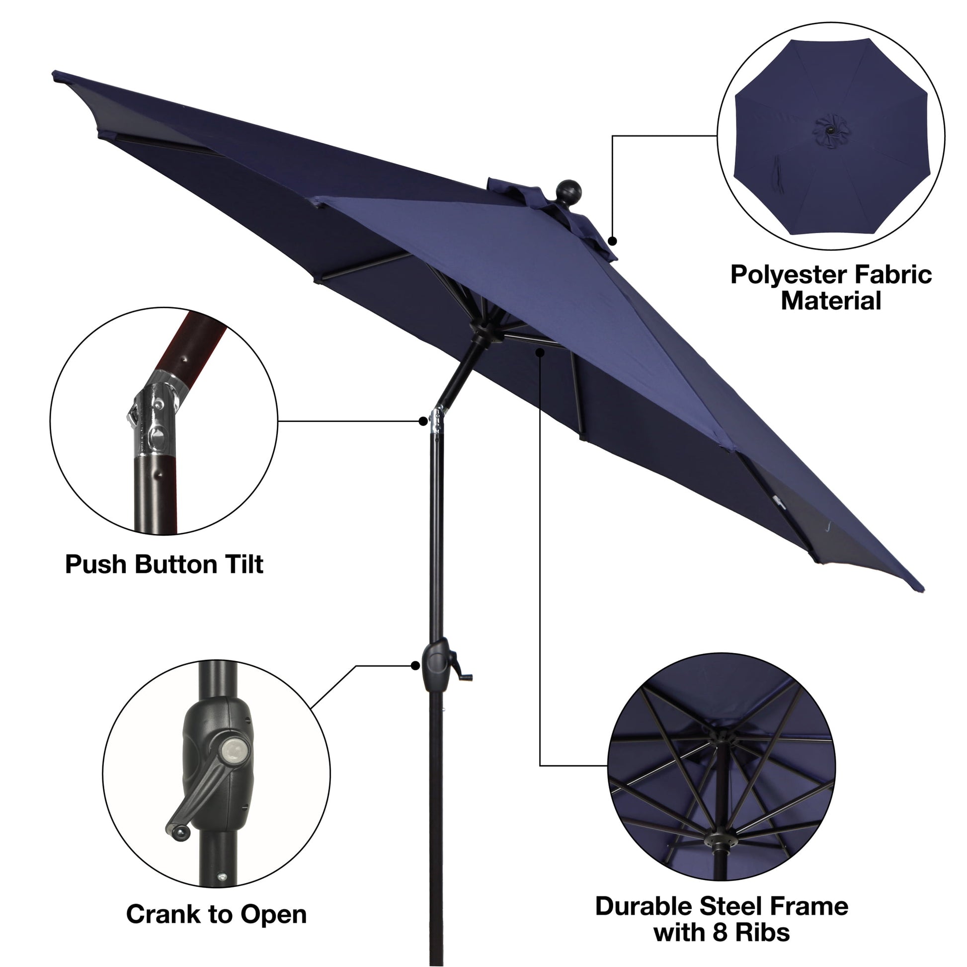 Better Homes & Gardens 9' Navy Patio Umbrella, Crank Lift and 3 Position Tilt