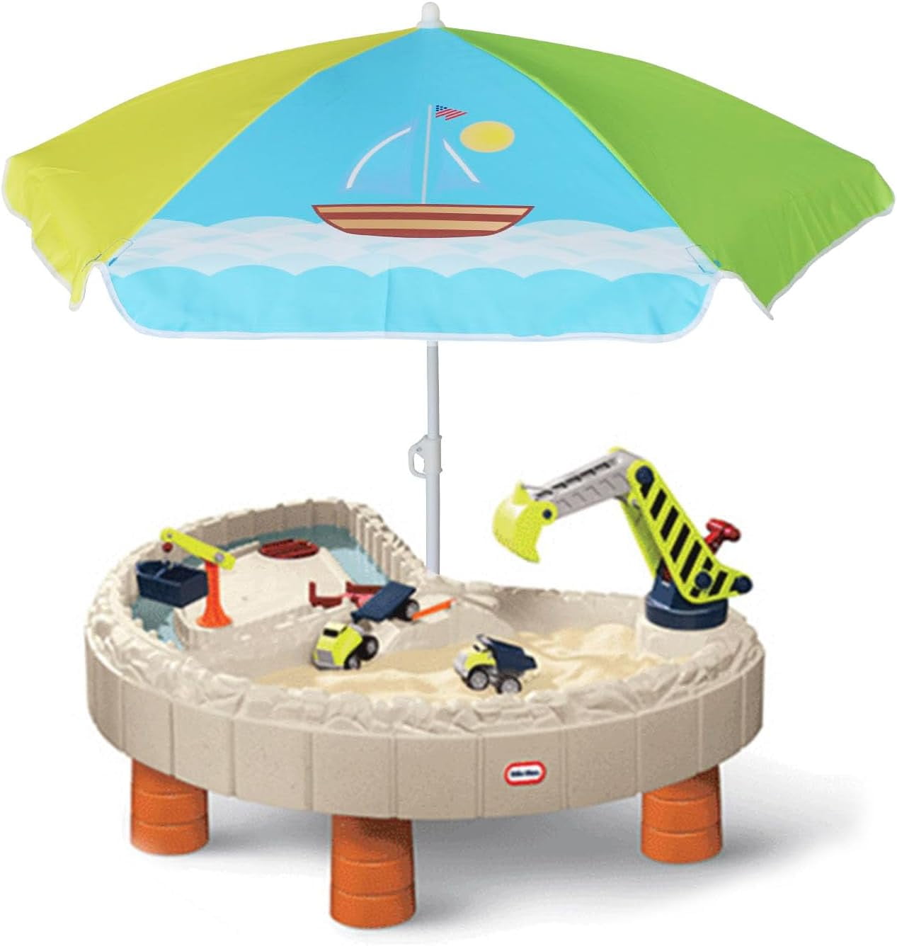 AMMSUN 5ft Seaside Kids Umbrella UPF50+ for Children Sand Water Table Outdoor Play,Boat/Green