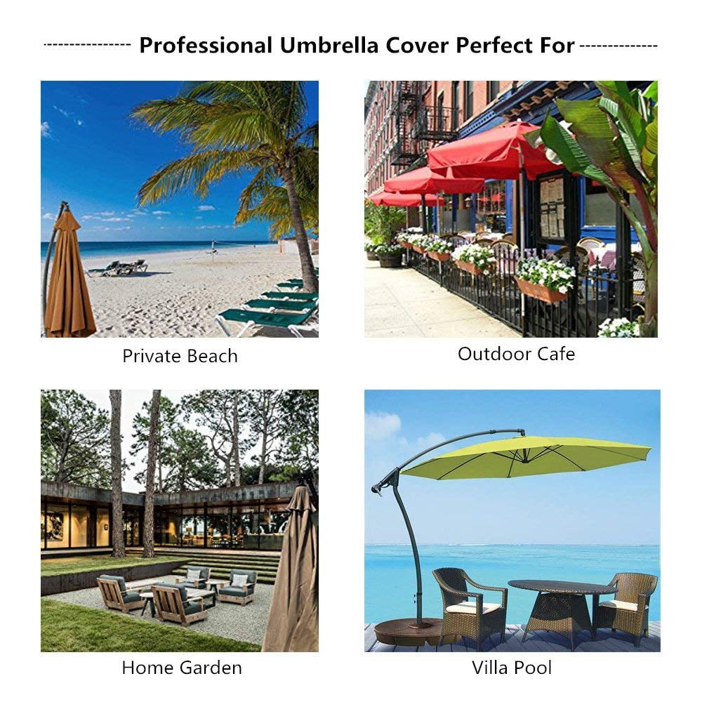 Umbrella Cover, Waterproof Patio Outdoor Umbrella Covers, Protective Umbrella Cover Bag Fit 6ft to 11ft, Black