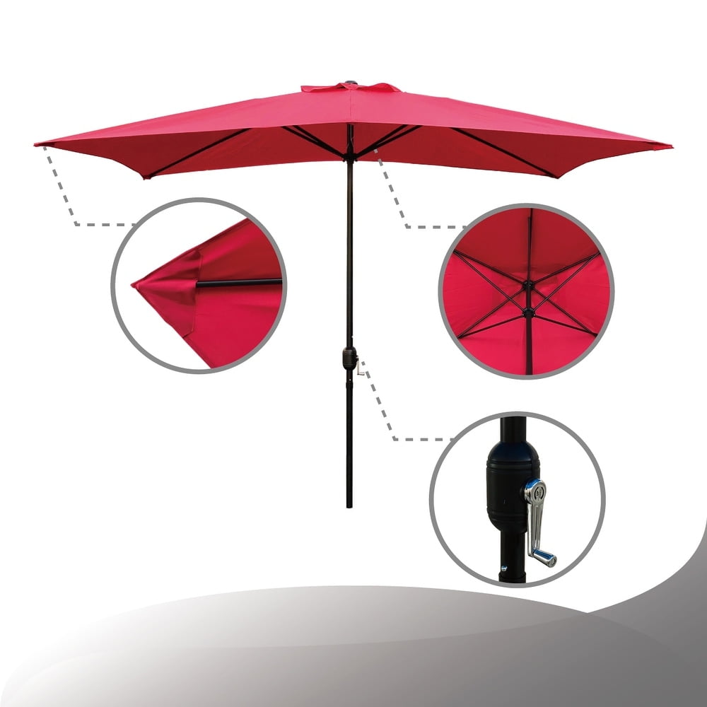 Abble 10x6.5ft Rectangular Patio Umbrella with Crank Handle, Outdoor Market Umbrella with 6 Sturdy Umbrella Ribs, Waterproof, Red
