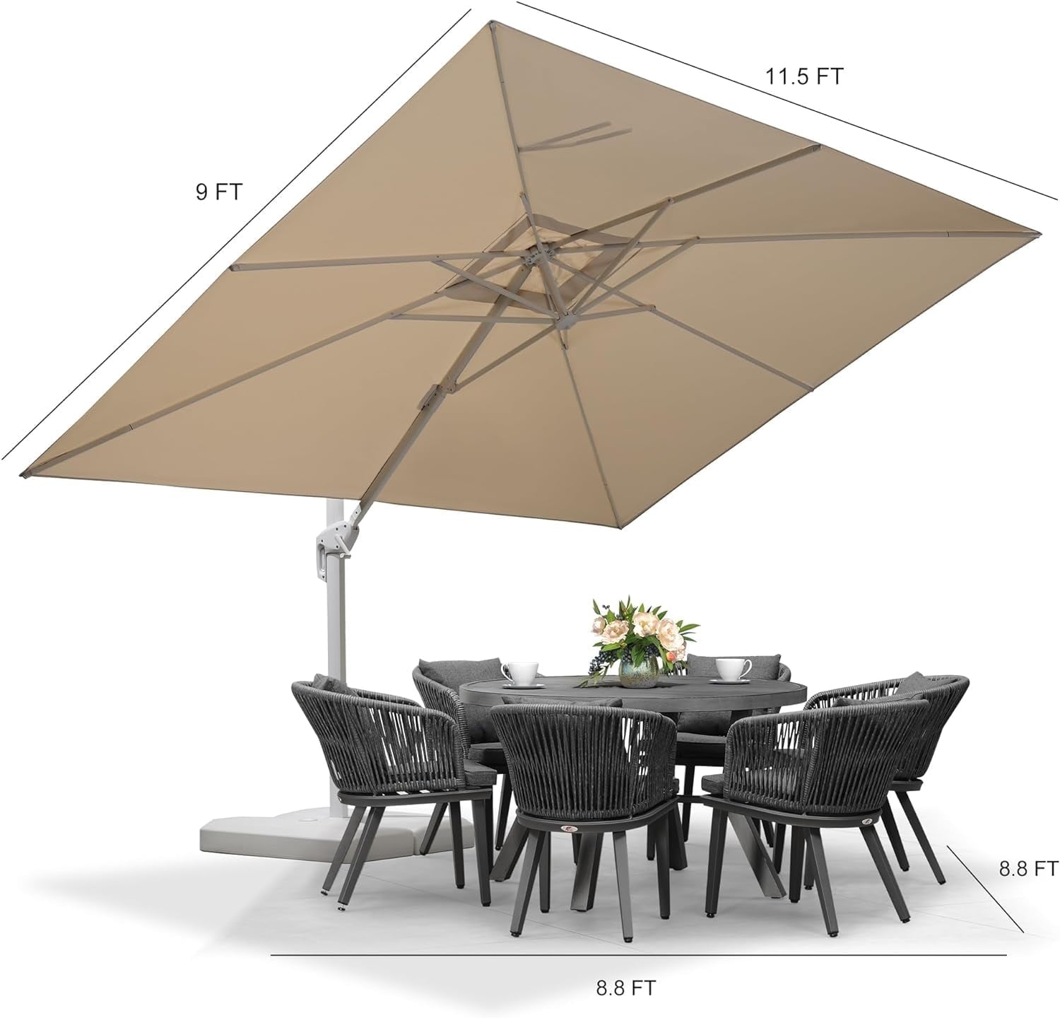 PURPLE LEAF 9 × 11.5 FT Patio Umbrella White Cantilever Offset Umbrella Rectangle Outdoor Umbrella with 360° Rotation for Garden Deck Pool, Beige