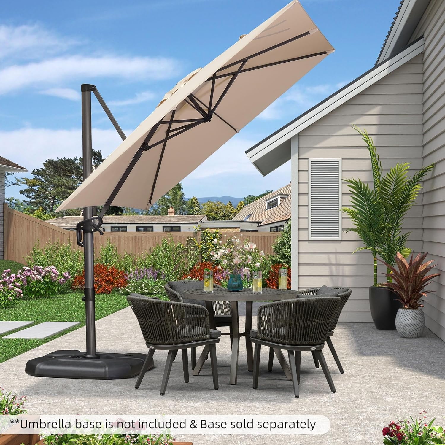 PURPLE LEAF 8x8 Ft Cantilever Umbrella Square Outdoor Patio Umbrella Large Offset Hanging Umbrella Aluminum Umbrella with 360°Rotation Adjustable Garden Pool Umbrella,Beige