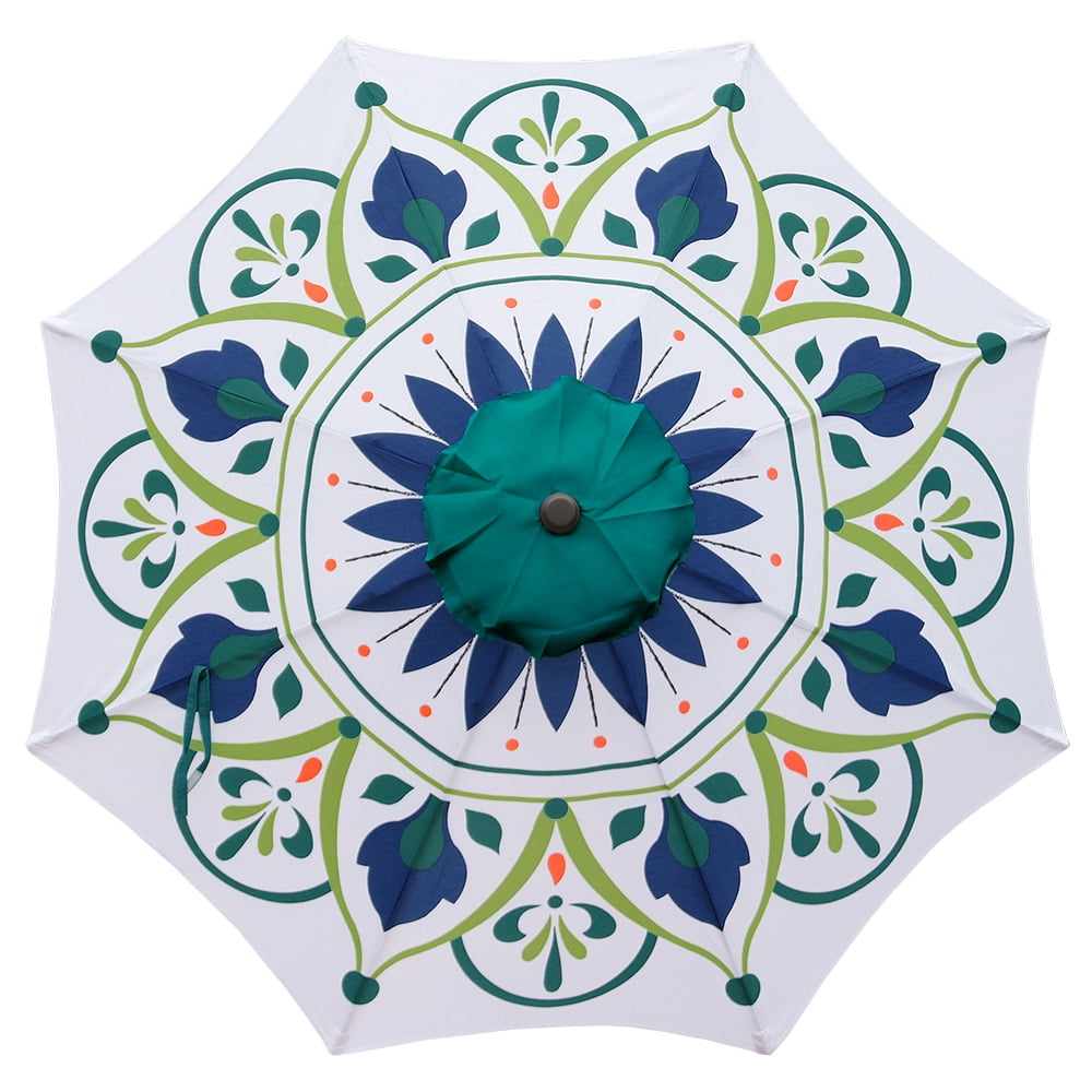 Abble 9ft Multicolor Crank & Tile Printed Patio Umbrella, Fade Resistant