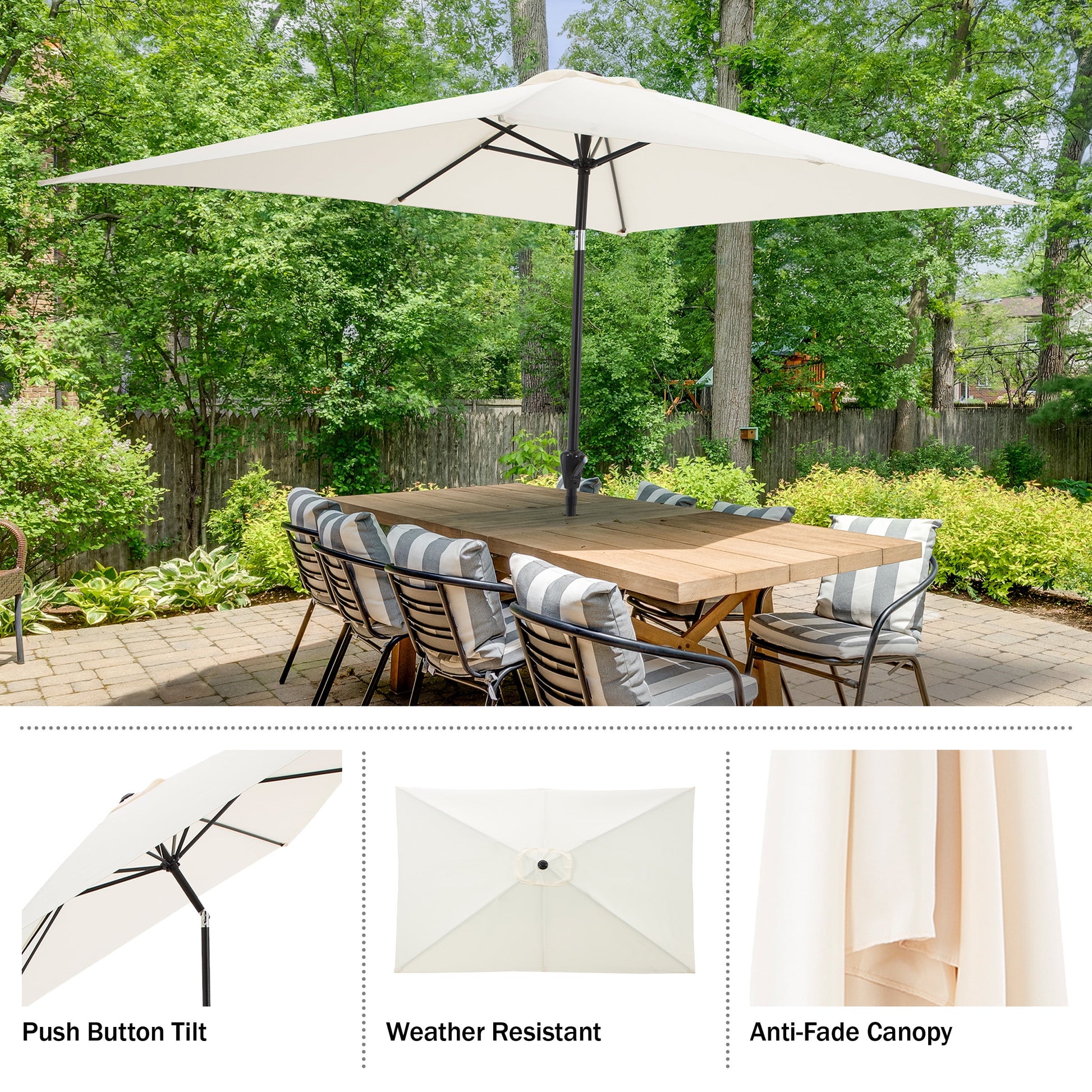 Pure Garden 10’ Rectangular Patio Umbrella with Push Button Tilt, Beige