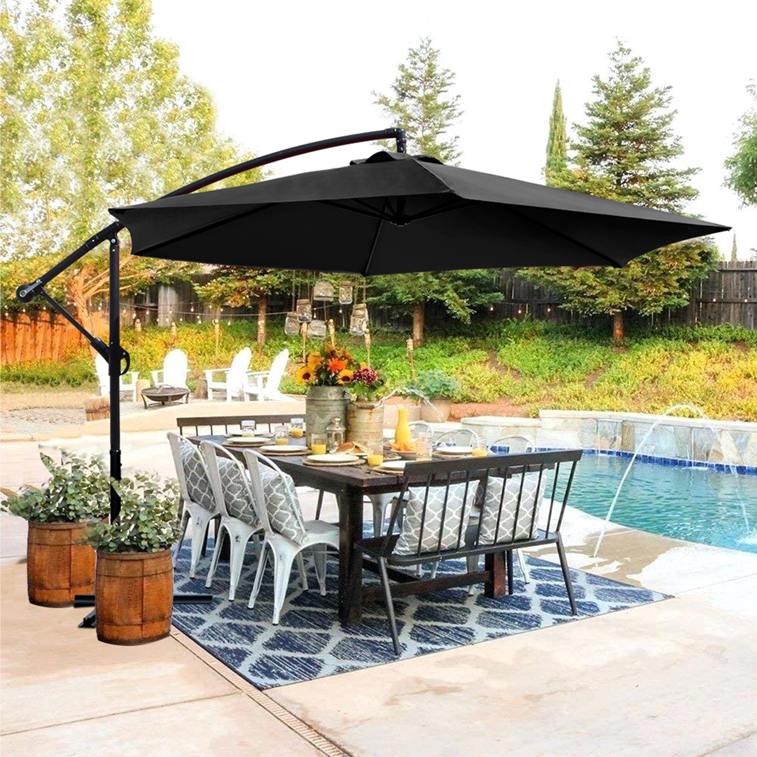 Lacoo10-Foot Offset Hanging Polyester Market Outdoor Patio Umbrella with Steel Frame and Easy Tilt,Black