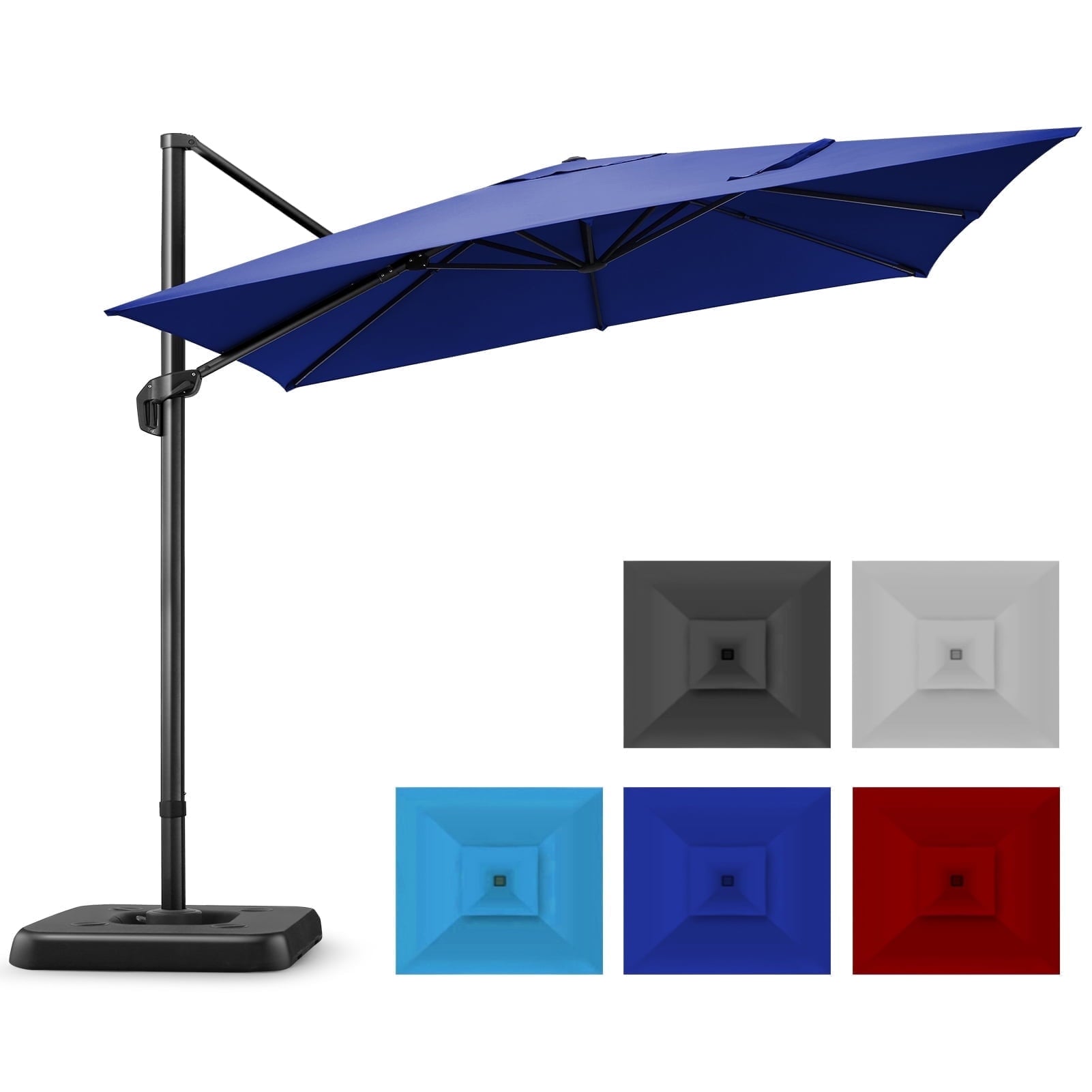 SANOPY 10x10 Cantilever Patio Umbrella Outdoor Patio Umbrella, 360 Degree Rotation Market Patio Umbrella with Steel Base, Crank, Tilt Button, Dark Blue