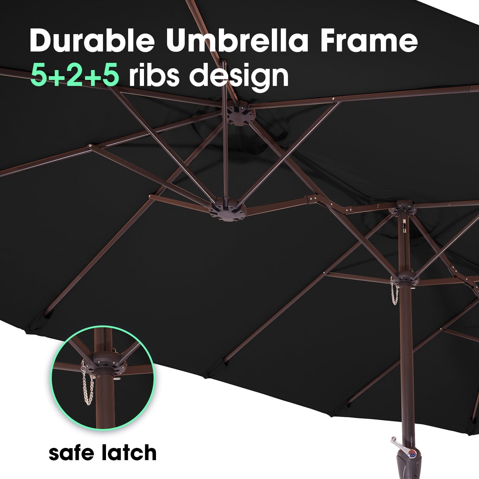 JUSTLET 15ft Rectangular Outdoor Patio Umbrella Double-Sided Twin Large Patio Umbrella with Crank，Black