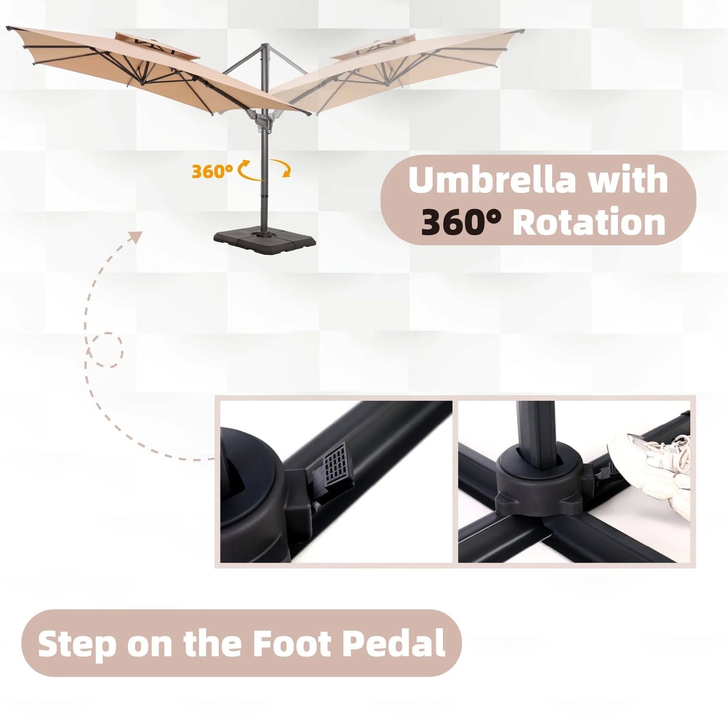Alpha Joy 12x9ft Outdoor Patio Umbrella Large Rectangle Offset Cantilever Double Umbrella with 360°Rotation, Beige