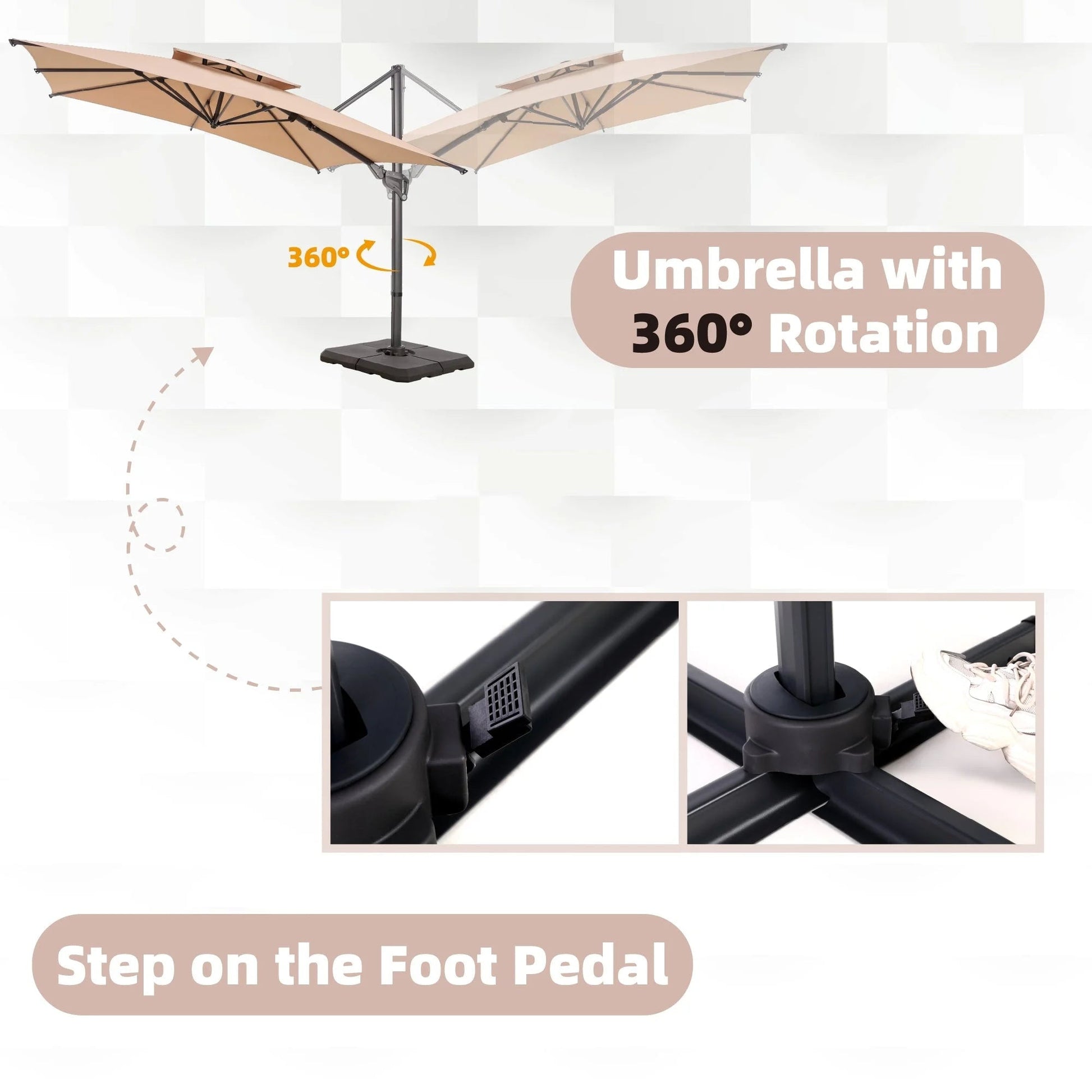 Alpha Joy 12x9ft Outdoor Patio Umbrella Large Rectangle Offset Cantilever Double Umbrella with 360°Rotation, Beige