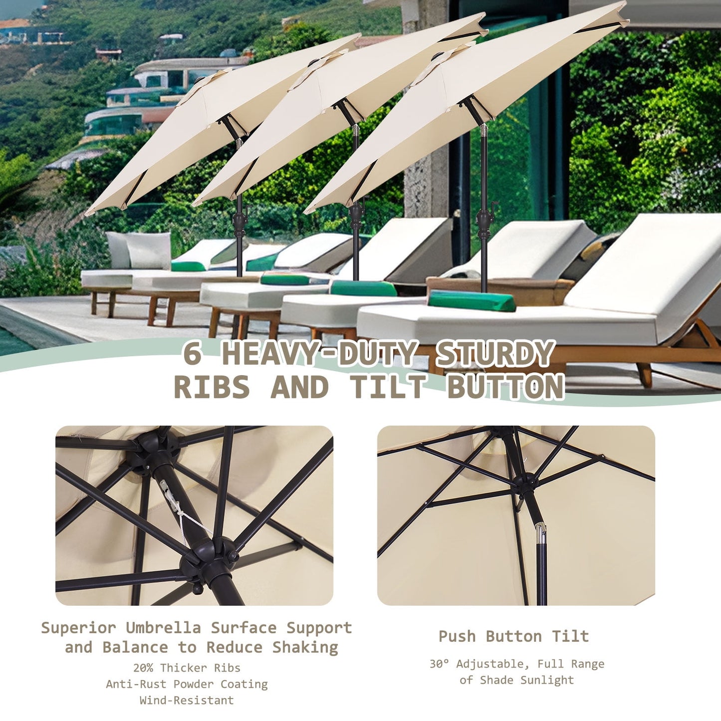 Autlaycil 7.5ft Outdoor Patio Umbrella with Umbrella Weighted Base, Push Button Tilt and Crank, Patio Table Market Umbrella, UV Protection Waterproof for Garden, Deck, Backyard, Pool, Khaki