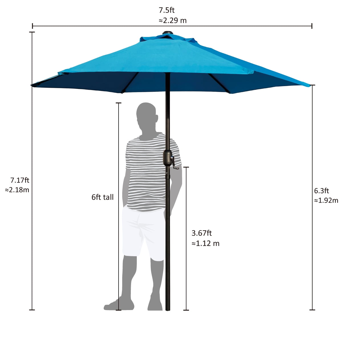 Abble 7.5ft Outdoor Patio Umbrella with Crank – 6-Rib Market Umbrella for Garden, Deck, Backyard, or Pool