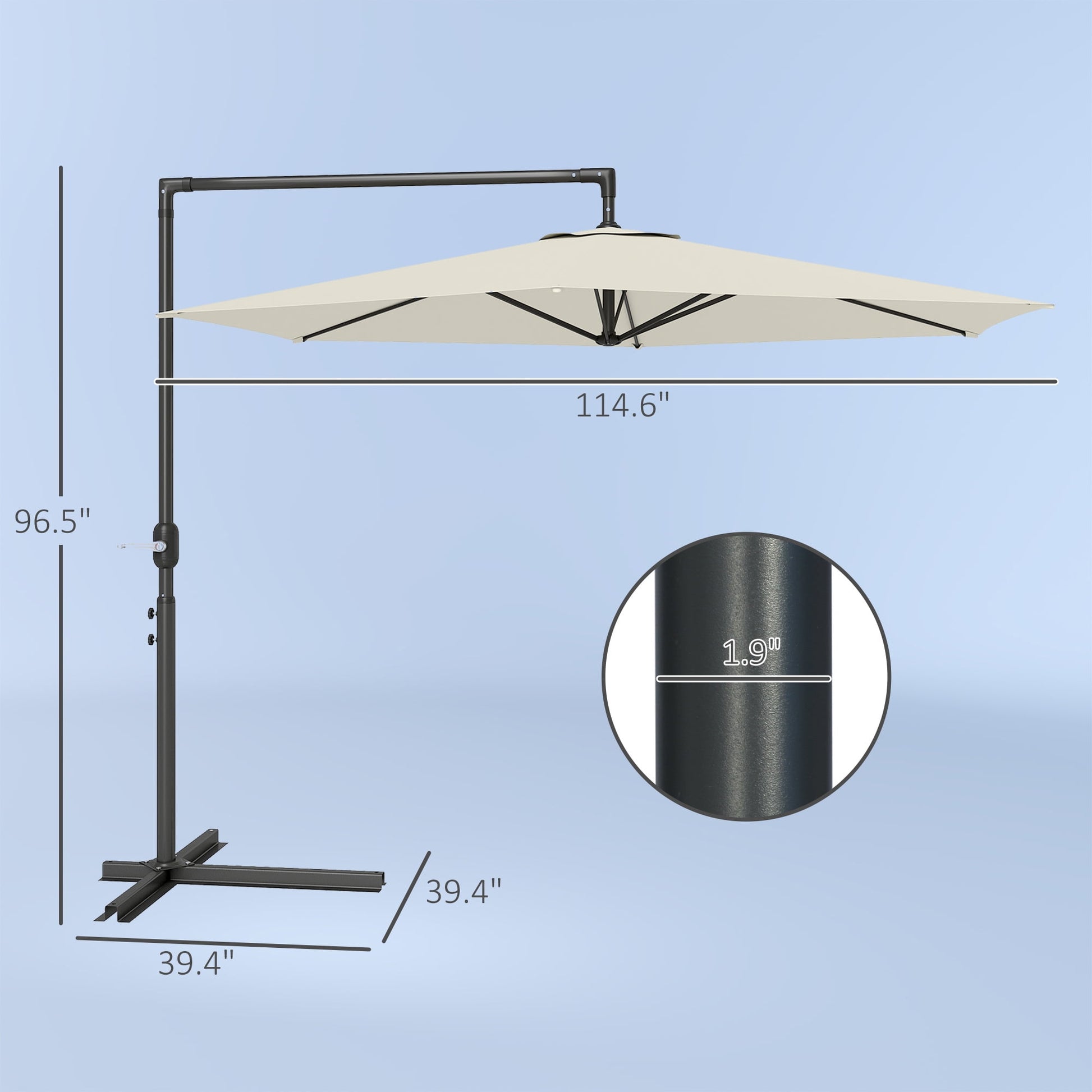 Outsunny 9.5FT Cantilever Patio Umbrella with Crank, Cross Base and Air Vent, Round Hanging Offset Umbrella for Pool, Backyard, Deck, Garden, Beige