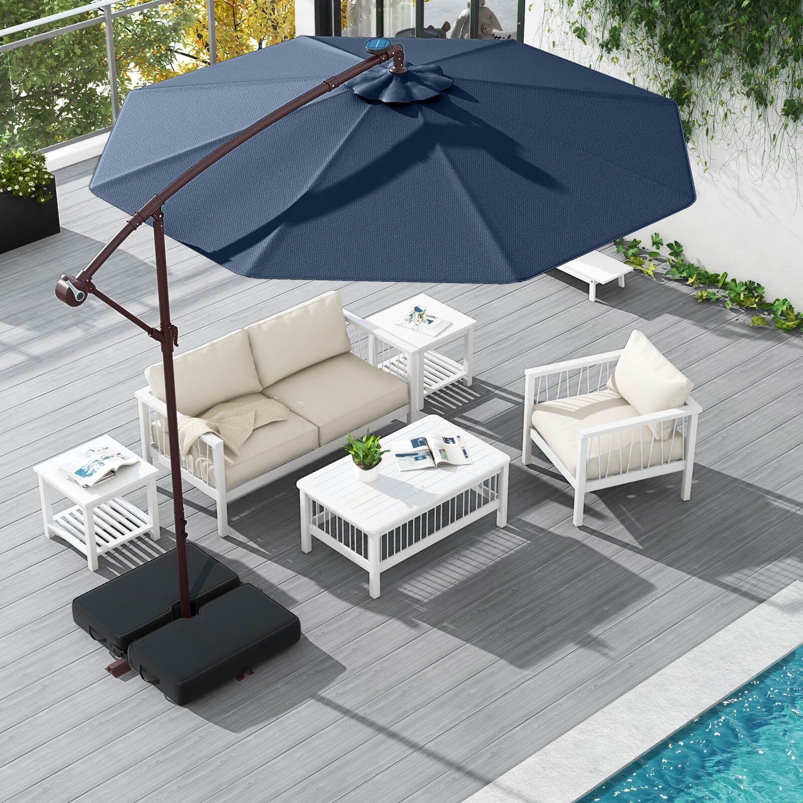 Costway 98.40" Navy Cantilever Patio Umbrella, Base-Included