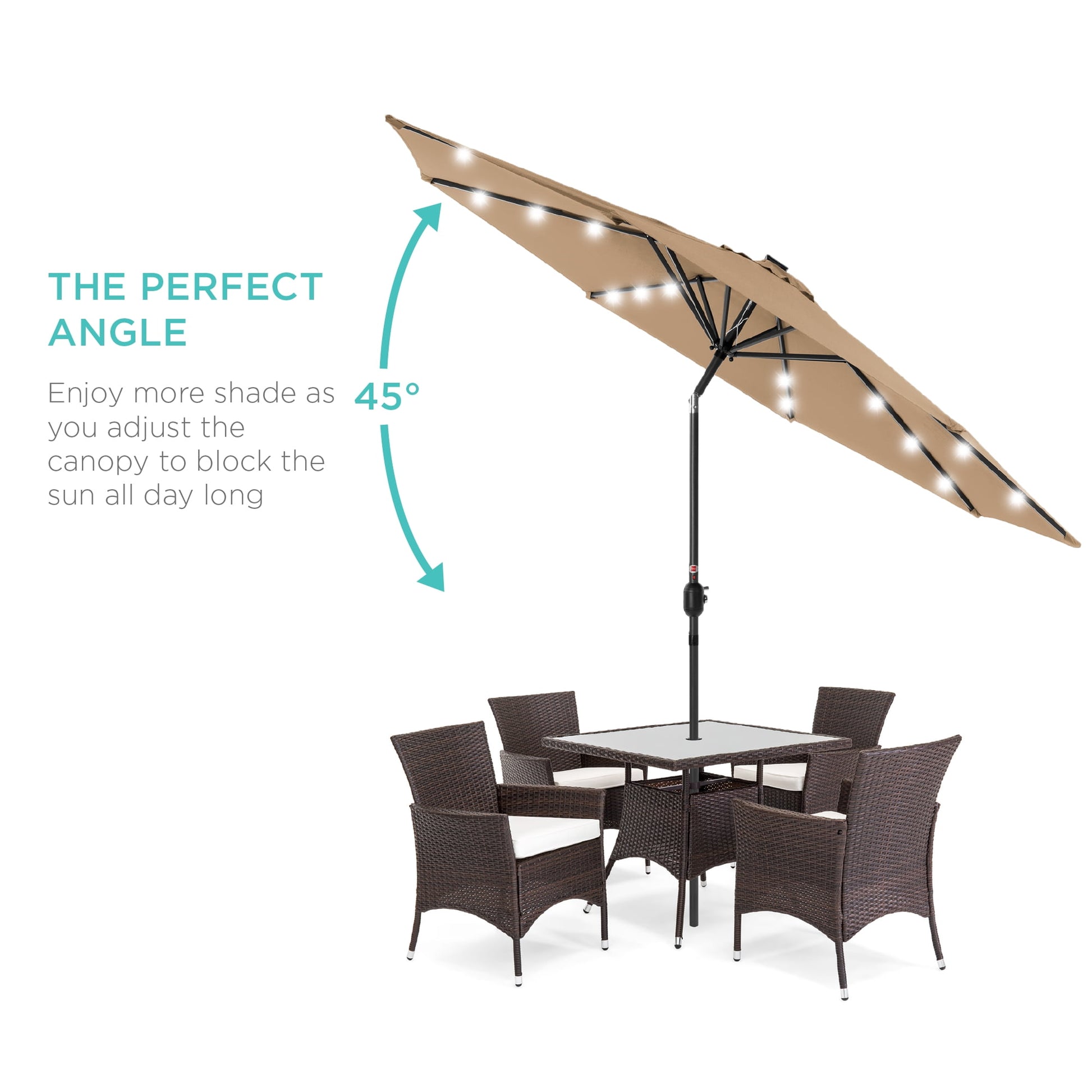 Best Choice Products 10ft Solar LED Lighted Patio Umbrella w/ Tilt Adjustment, UV-Resistant Fabric - Tan