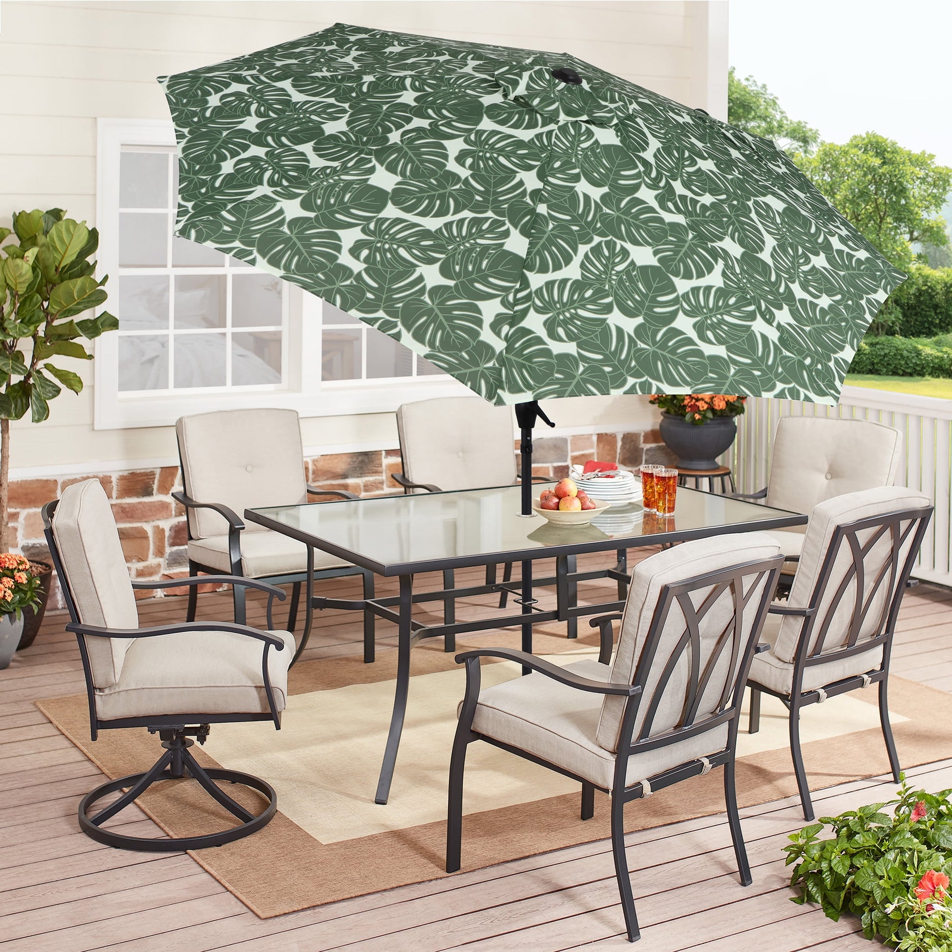 Mainstays 9' Monstera Palm Crank Lift and 3 Position Tilt Patio Umbrella