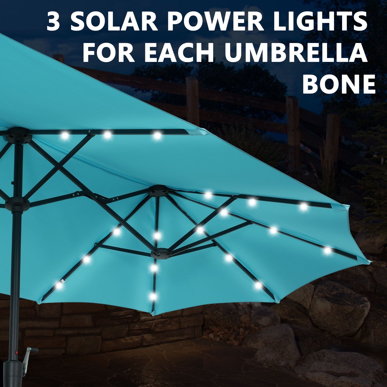 Autlaycil 13' Market Patio Umbrella with Crank System and 36 Solar Powered LED Lights for Outdoor, Market, Beach, Garden, Yard, Party, Blue