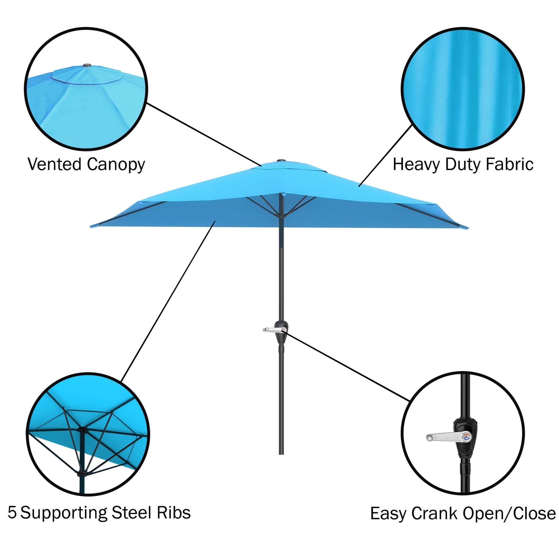 Pure Garden 9ft Half Umbrella for Balcony, Porch, or Deck, Brilliant Blue