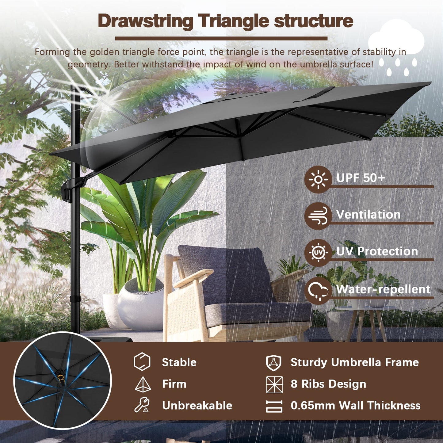 HOTEEL 10 Ft Patio Umbrella Outdoor Cantilever Square Umbrella Aluminum Offset Umbrella with Base, 360° Rotation，Gray